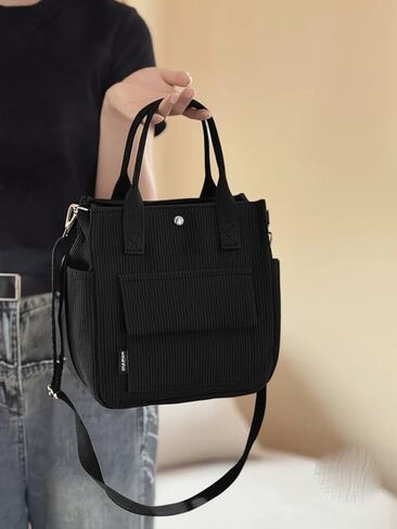 Joria Stylish Corduroy Tote Bag with Multiple Pockets and Detachable Strap – Perfect for Work, Travel, and Everyday Use in Saudi Arabia