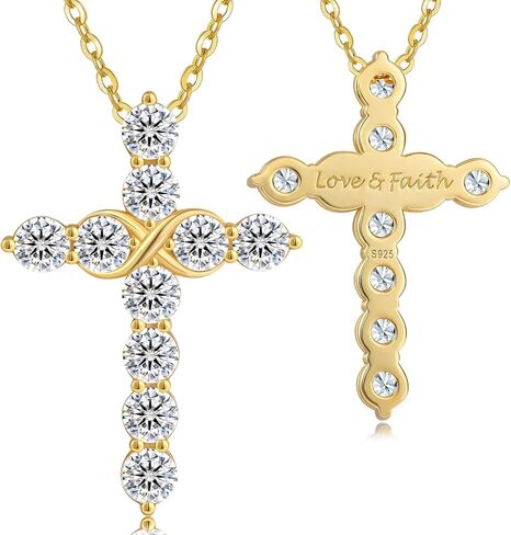 KRKC&CO Moissanite Cross Necklace for Women: 0.6-4.3ct D-Color VVS1, 14K 925 Sterling Silver, Hypoallergenic Pave-Set Cross Pendant, Gift for Birthday Wedding, Luxurious Gifts Jewelry Box​ in Saudi Arabia