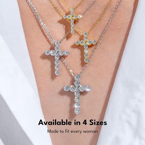 KRKC&CO Moissanite Cross Necklace for Women: 0.6-4.3ct D-Color VVS1, 14K 925 Sterling Silver, Hypoallergenic Pave-Set Cross Pendant, Gift for Birthday Wedding, Luxurious Gifts Jewelry Box​ in Saudi Arabia