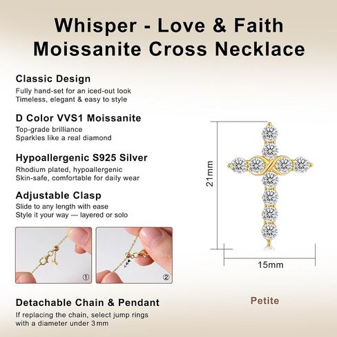 KRKC&CO Moissanite Cross Necklace for Women: 0.6-4.3ct D-Color VVS1, 14K 925 Sterling Silver, Hypoallergenic Pave-Set Cross Pendant, Gift for Birthday Wedding, Luxurious Gifts Jewelry Box​ in Saudi Arabia