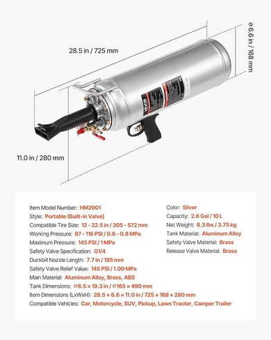 VEVOR Portable Tire Bead Seater, 2.6 Gal/10 L Air Bead Blaster, Handheld Tire Inflator Tool, 87-116 PSI Operating Pressure, Trigger Seating Inflator for Car, Compact SUV, Light Truck, E-Bike, RV, ATV in Saudi Arabia