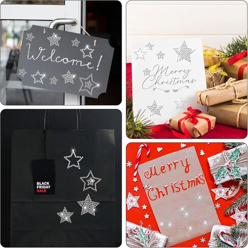 4 Sheets Self Adhesive Star Stickers Glitter Silver Star Stickers Rhinestone Stickers for Christmas Decal Decor Holiday Window Car Accessories Scrapbook (Silver) in Saudi Arabia