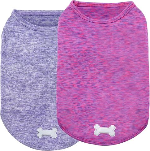 KYEESE 2 Pack Dog Shirts Quick Dry Soft Stretchy Dog T-Shirts with Reflective Label Tank Top Sleeveless Vest Sun Protection Dog Clothes for Small Dogs, Large, Light Blue+Grey in Kuwait