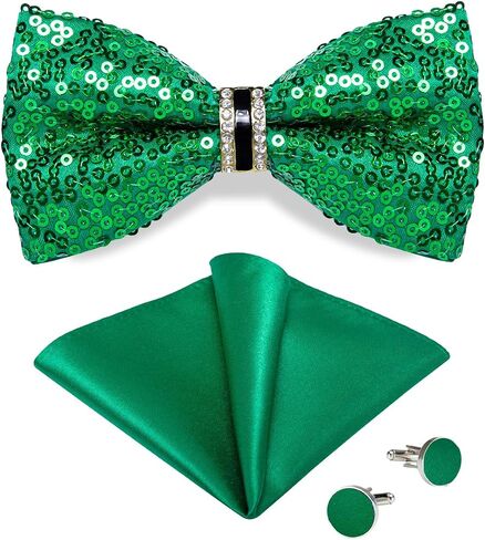 DiBanGu Sequin Bow Ties for Men Sparkly Bow Tie and Pocket Square Cufflinks Set Adjustable Pre-tied Bowtie Wedding Party in Saudi Arabia