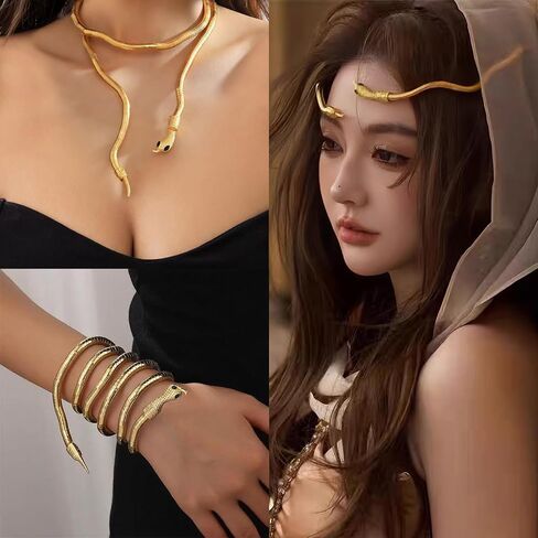 Medusa Costume Women Gold Silver Black Snake Necklace Adjustable Punk Bracelet Choker Flexible Snake Bracelets Halloween Witch Accessorie Jewelry in Kuwait