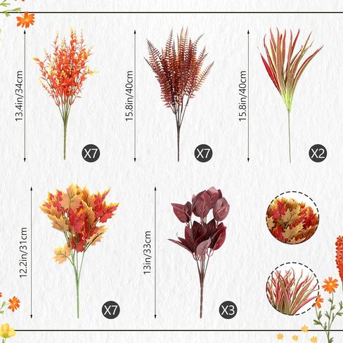 44 Bunches Artificial Fall Flowers for Outdoor Decoration Fake Orange Plants for Autumn Faux Plants Flowers for Garden Patio Porch Thanksgiving Decor Sunflower Daisy Boston Fern Maples Leaf in Saudi Arabia