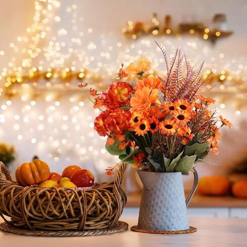 44 Bunches Artificial Fall Flowers for Outdoor Decoration Fake Orange Plants for Autumn Faux Plants Flowers for Garden Patio Porch Thanksgiving Decor Sunflower Daisy Boston Fern Maples Leaf in Saudi Arabia