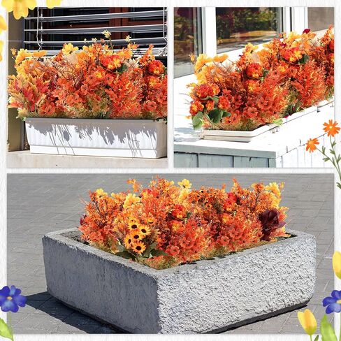 44 Bunches Artificial Fall Flowers for Outdoor Decoration Fake Orange Plants for Autumn Faux Plants Flowers for Garden Patio Porch Thanksgiving Decor Sunflower Daisy Boston Fern Maples Leaf in Saudi Arabia