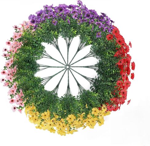 12 Bouquets Artificial Daisy Flowers, Purple Pink Fake Plants for Home Decor - Indoor Outdoor Patio Office Wedding Centerpieces, UV Resistant & Low Maintenance (Yellow) in Saudi Arabia