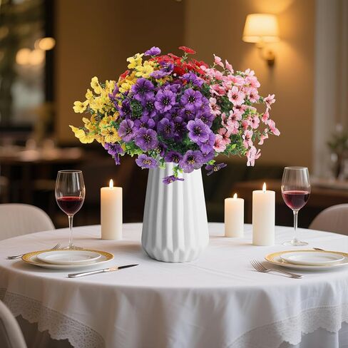 12 Bouquets Artificial Daisy Flowers, Purple Pink Fake Plants for Home Decor - Indoor Outdoor Patio Office Wedding Centerpieces, UV Resistant & Low Maintenance (Yellow) in Saudi Arabia