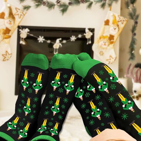 جوارب Buddy The Elf Christmas للنساء والرجال، جوارب مضحكة للعطلات، جوارب كرتونية محبوكة دافئة للشتاء in Kuwait