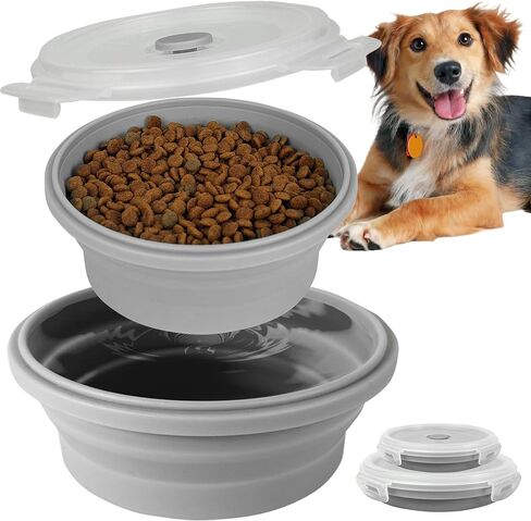 30oz Airtight Collapsible Dog Bowls with Lids, 2 Pack Portable Travel Dog Bowls for Medium Small Breeds, Silicone Food and Water Dish, 3.7 Cups Foldable Pet Bowl for Traveling and Camping in Kuwait