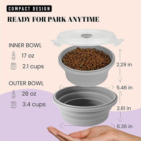 30oz Airtight Collapsible Dog Bowls with Lids, 2 Pack Portable Travel Dog Bowls for Medium Small Breeds, Silicone Food and Water Dish, 3.7 Cups Foldable Pet Bowl for Traveling and Camping in Kuwait