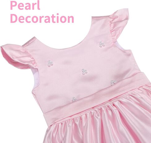 Flower Girl Dress Satin V-Back Flutter Sleeve Pageant Communion Bowknot for Wedding Birthday Guest Party Gown in Kuwait