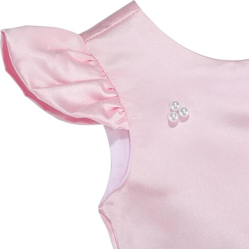 Flower Girl Dress Satin V-Back Flutter Sleeve Pageant Communion Bowknot for Wedding Birthday Guest Party Gown in Kuwait