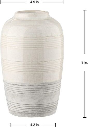 مزهرية مزرعة ريفية من السيراميك لديكور المنزل مقاس 9 بوصة مزخرفة بوهو بيضاء من الفخار زهرة زهرية لقطعة مركزية في غرفة المعيشة وغرفة النوم والمطبخ والحمام وطاولة الطعام وديكور الرف in Saudi Arabia