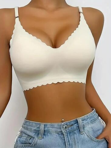 Women's Solid Color Wavy Edge Wireless Bra Stylish Underwear Sexy and Comfortable in Saudi Arabia