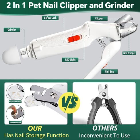 Dog Nail Grinder and Clipper with Quick Sensor- New 2 in 1 Pet Nail Trimmer for Dogs and Cats, Strong and Quiet Low Vibration Electric Nail Grinder Rechargeable Small Medium Large Breed in Kuwait