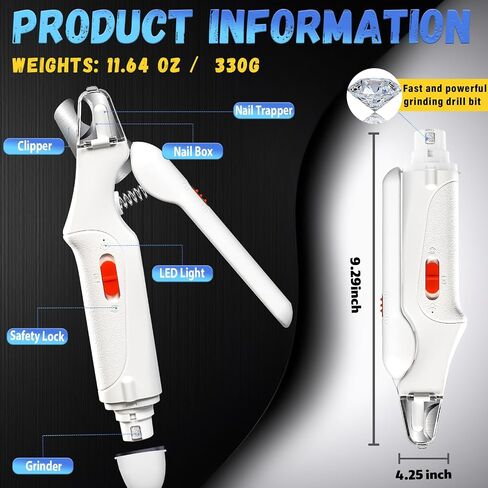 Dog Nail Grinder and Clipper with Quick Sensor- New 2 in 1 Pet Nail Trimmer for Dogs and Cats, Strong and Quiet Low Vibration Electric Nail Grinder Rechargeable Small Medium Large Breed in Kuwait