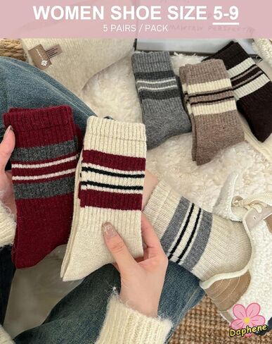 Daphene Womens Trendy Cute Wool Socks | Winter Thick Warm Holiday Gifts | Cartoon Design Comfortable Non-Slip | Multi-Color in Saudi Arabia