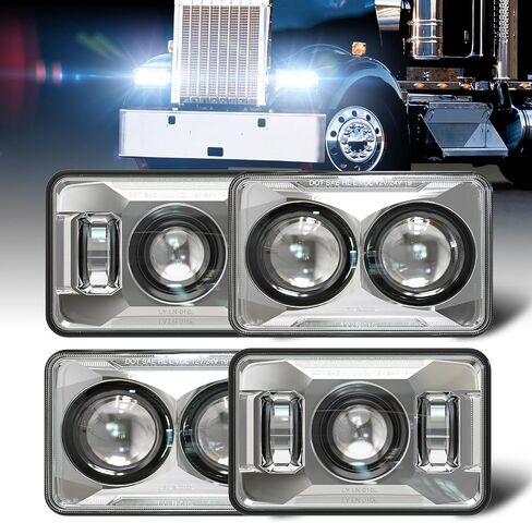 M MIBAHE DOT Approved 4X6 Inch LED Headlights 120W High Low Beam Compatible with Kenworth T800 T600 Peterbilt 379 Feightliner Oldsmo-bile Cutlass H4651 H4652 H4656 H4666 H6545 in Black 4PCS in Kuwait