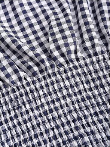 Women's Gingham Tie Shoulder Tank Tops Sleeveless Shirred Ruffle Hem Shirts in Saudi Arabia