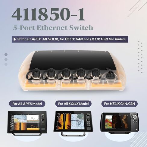 408450-1 محول إيثرنت بخمسة منافذ، أسود - بديل لمحول الشبكة البحرية Humminbird AS ETH 5PXG - مناسب لـ APEX، SOLIX، Onix، ION، لـ Helix G4N، G3N - أيضًا لـ Helix 7، 8، 9، 10، 12 و15 in Kuwait