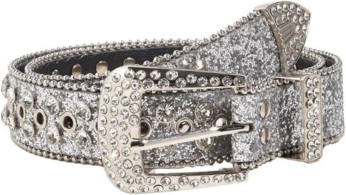 Unisex Western Rhinestone-Embellished Leather Belt - Sparkling Cowgirl/Cowboy Waist Accessory for Jeans, Pants & Dresses-White in Saudi Arabia