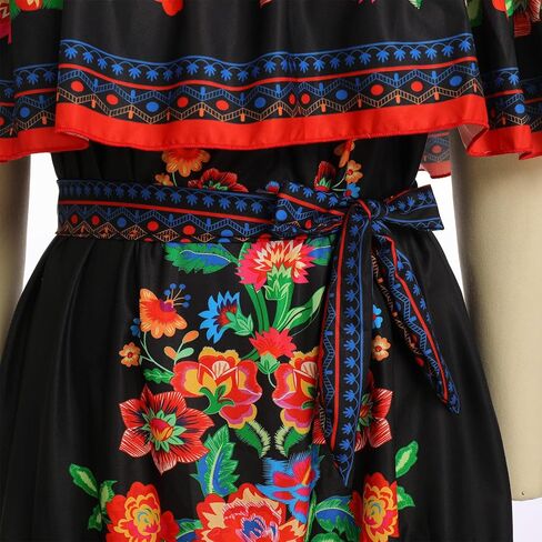 OBEEII Mexican Dress for Women Off Shoulder Floral Summer Maxi Dress Fiesta Casual Sundress in Kuwait