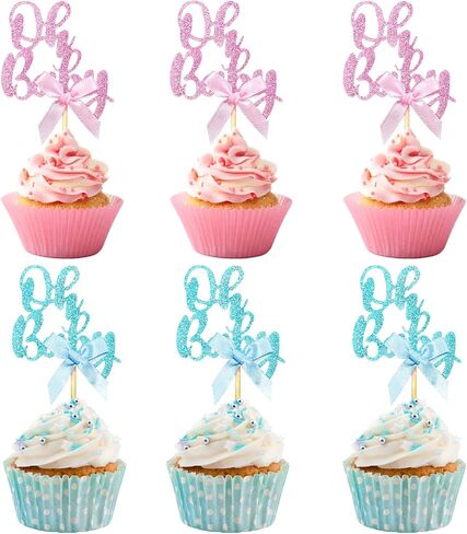 36 Pieces Gold Oh Baby Cupcake Toppers, Glitter Baby Shower Cupcake Picks Decorations for Celebrating Baby Shower Boys Girls Kids Birthday Theme Party Cake Decorations Supplies in Saudi Arabia