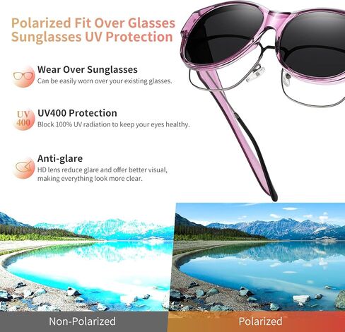 GEGURI Fit Over Glasses Polarized Sunglasses for Women & Men, Stylish Cat Eye Design Sun Glasses 100% UV Protection in Saudi Arabia