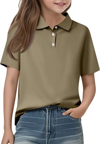 Girls' Polo Shirts Short Sleeve School Uniform Classic Soft Top in Kuwait