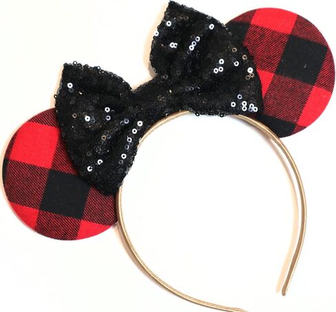 CLGIFT Buffalo Plaid Mickey Ears/Red Plaid Minnie Ears/White Plaid Mickey Ears/Theme Party in Saudi Arabia