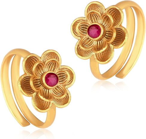 Aheli Gold Plated Rani Pink Synthetic Stone Studded Floral Adjustable Toe Ring Bichiya Jewellery Gift for Women in Saudi Arabia
