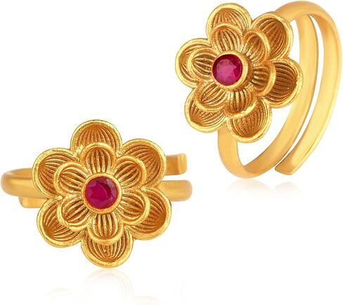 Aheli Gold Plated Rani Pink Synthetic Stone Studded Floral Adjustable Toe Ring Bichiya Jewellery Gift for Women in Saudi Arabia