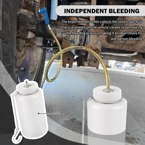 Car 1L Brake Bleeder Bottle Kit,Essential One Man Brake Bleeder Kit Includes Brakes Bleed Bottle/27.56" Bleeders Hose/Adapter/Chain,Universal Brakes Fluid Bleeders Kits for Most Car in Saudi Arabia