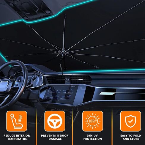 مظلة D-Lumina Winshield Sun Shade Umbrella لـ 2015-2023 Dodge Challenger، مظلة سيارة قابلة للطي، غطاء ظل للنافذة الأمامية للأشعة فوق البنفسجية وحماية من حرارة الشمس، ملحقات داخلية للسيارات in Saudi Arabia