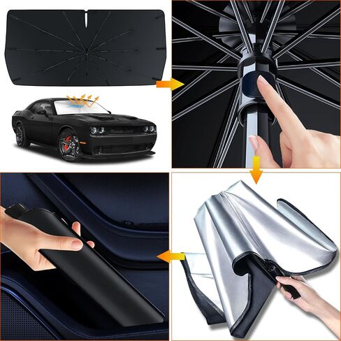 مظلة D-Lumina Winshield Sun Shade Umbrella لـ 2015-2023 Dodge Challenger، مظلة سيارة قابلة للطي، غطاء ظل للنافذة الأمامية للأشعة فوق البنفسجية وحماية من حرارة الشمس، ملحقات داخلية للسيارات in Saudi Arabia