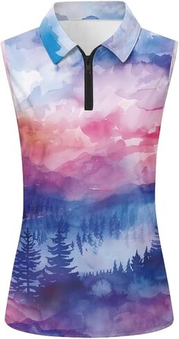 Golf Shirt Women Sleeveless, Soft Women Sleeveless Golf Shirt, Zip Tank Tops Polo Shirts for Summer in Saudi Arabia
