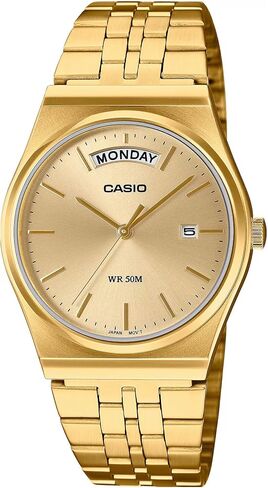 Casio MTP-B146G-9AV Men's Vintage Gold Tone Stainless Steel Gold Dial Day Date Analog Watch in Saudi Arabia