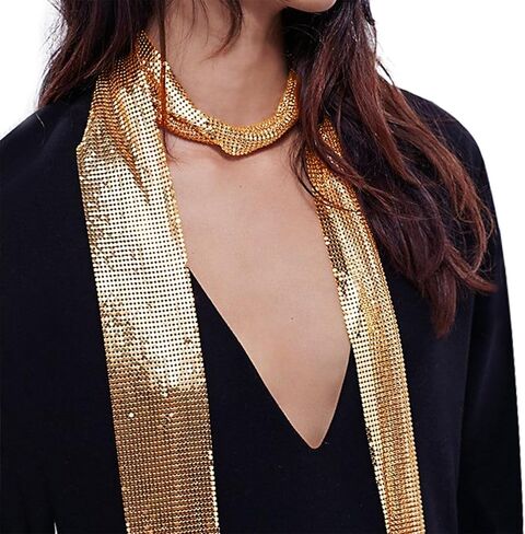 BXT Women Metal Sequins Neck Tie Scarf Glitter Sparkle Long Shawls Necker Chief for Party Evening Nightclub in Saudi Arabia