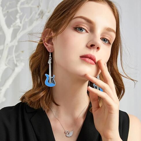 Honbay 2 Pairs Enamel Alloy Guitar Earrings Fashion Musical Instrument Dangle Earring for Music Lovers Teacher Singer Jewelry Gifts (2 Color) in Saudi Arabia