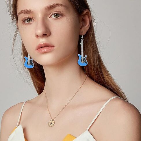 Honbay 2 Pairs Enamel Alloy Guitar Earrings Fashion Musical Instrument Dangle Earring for Music Lovers Teacher Singer Jewelry Gifts (2 Color) in Saudi Arabia