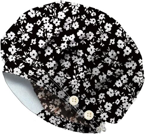 Bouffant Scrub Caps Cotton Nurse Scrub Hats With Button and Sweatband Adjustable Surgical Working Caps in Saudi Arabia