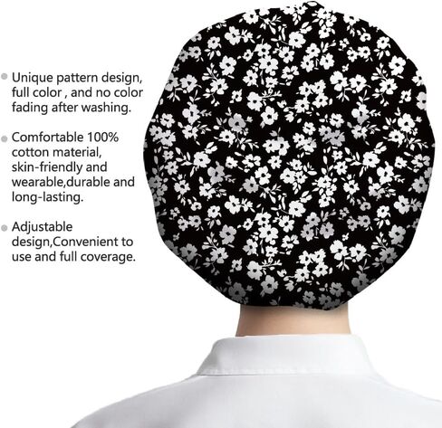 Bouffant Scrub Caps Cotton Nurse Scrub Hats With Button and Sweatband Adjustable Surgical Working Caps in Saudi Arabia