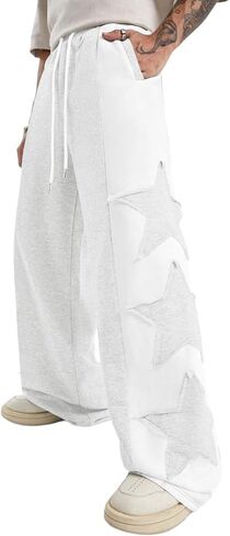ZAFUL Men's Casual Straight Sweatpants Color Block Stars Pattern Joggers Long Wide Leg Baggy Sweat Pants in Saudi Arabia