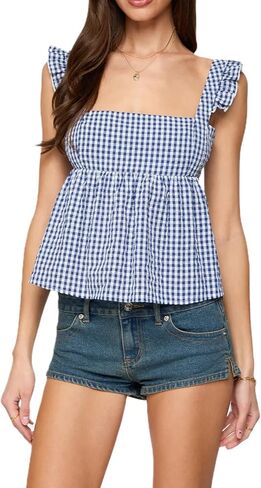 Women Teens Y2k Babydoll Tank Top Lace Trim V Neck Ruffle Flowy Crop Cami Top Summer Preppy Clothes Streetwear in Saudi Arabia