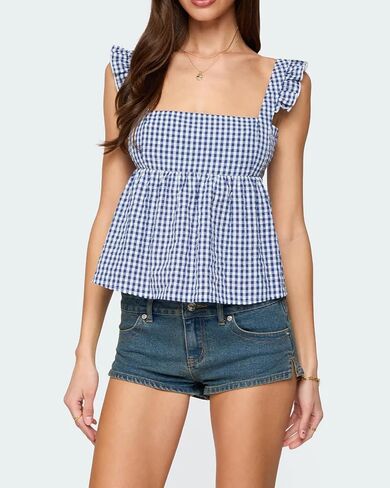 Women Teens Y2k Babydoll Tank Top Lace Trim V Neck Ruffle Flowy Crop Cami Top Summer Preppy Clothes Streetwear in Saudi Arabia