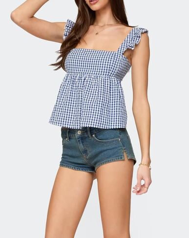 Women Teens Y2k Babydoll Tank Top Lace Trim V Neck Ruffle Flowy Crop Cami Top Summer Preppy Clothes Streetwear in Saudi Arabia