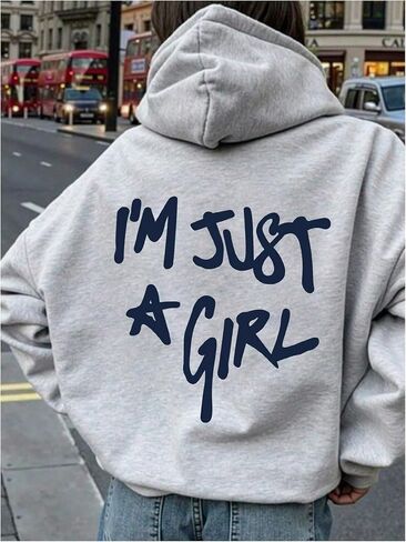 SweatyRocks Women's Oversized Graphic Hoodies Long Sleeve Letter Printed Drawstring Hooded Pullover Top with Pocket in Saudi Arabia
